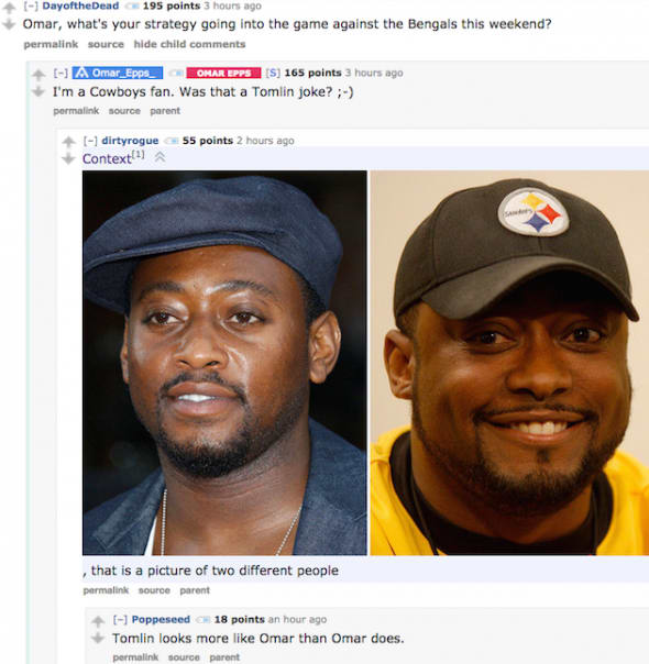 I don't care what NOBODY says..Actor Omar Epps and Pittsburgh Steelers  Coach Mike Tomlin are related, image size:590x604