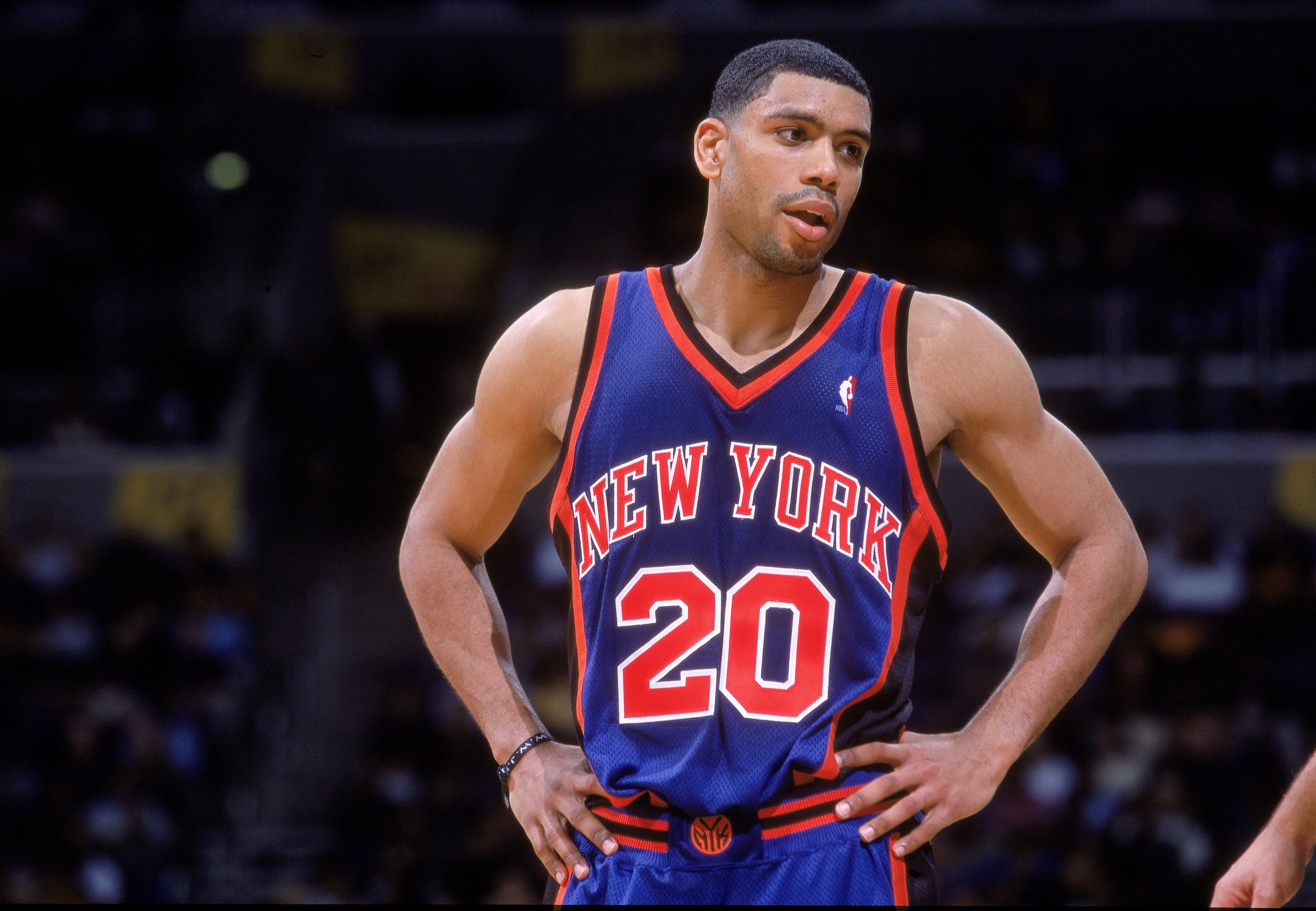 n*0様 NY Knicks 20 Allan Houston タンクトップ サ Vintage ALLAN HOUSTON #20 New York NY Knicks Champion Jersey