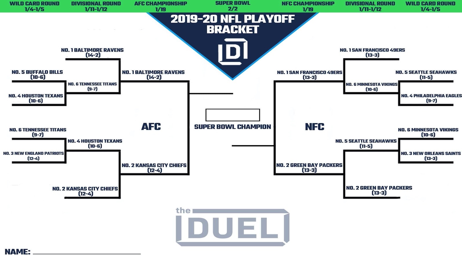Here's your printable NFL Playoff bracket for the 2020-21 season